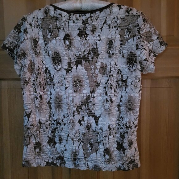 Worthington brown floral lace, lined V-neck stretch top, size Large - Picture 5 of 7